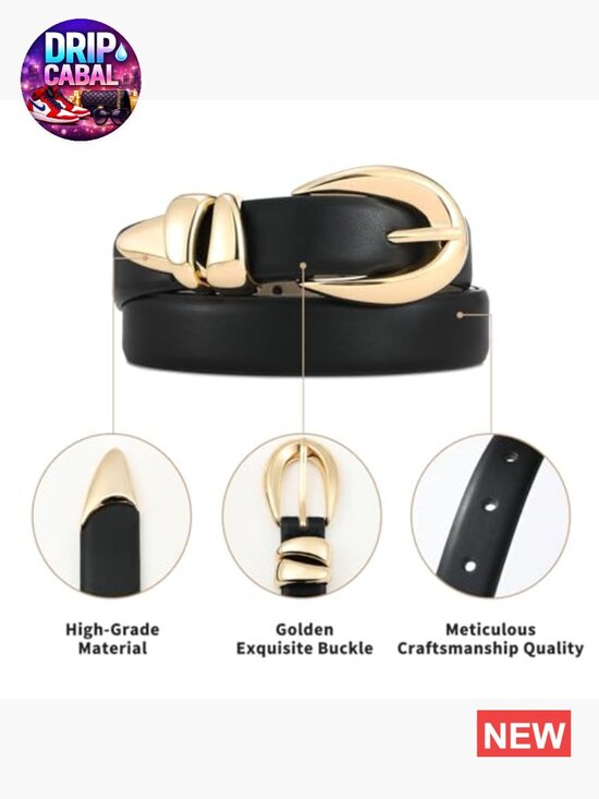 Faux Leather Belt with Gold Metal Buckle for Women main image 7